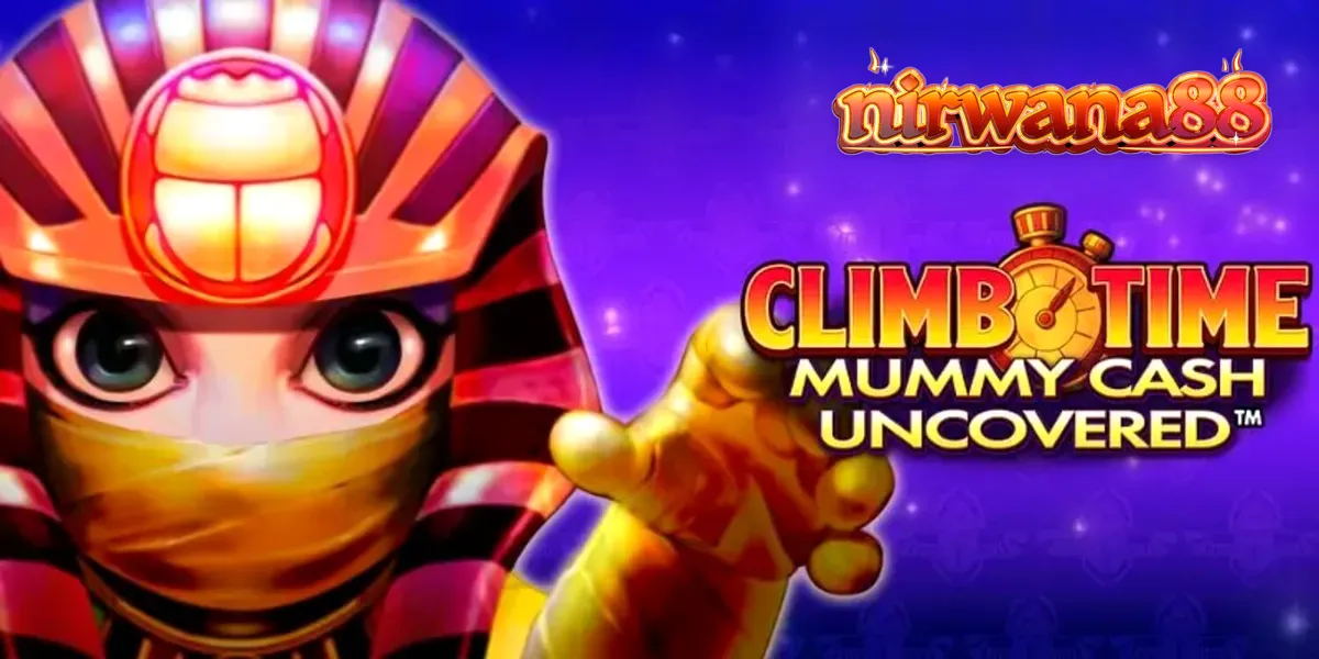 Tampilan visual modern slot Climb Time Mummy Cash Uncovered dengan latar belakang malam Mesir.